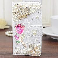 Victor Apple iPhone 12 Magnetic Flip Leather Phone Case with Wallet Card Holder Kickstand with Bling Rheinstone Flowers Cartoon Cover for Women (F)