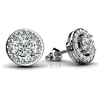 0.50 to 1.00 Ct 14k Solid Gold Natural Round Diamond Centered Circle Studs (F-G Color, SI2-SI3 Clarity)