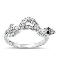 Snake White CZ Cute Fashion Ring New .925 Sterling Silver Band Sizes 4-10
