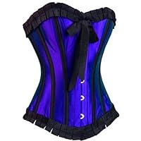 Women’s Royal Blue Satin Gothic Retro Burlesque Bustier Waist Training Overbust Corset Costume Top