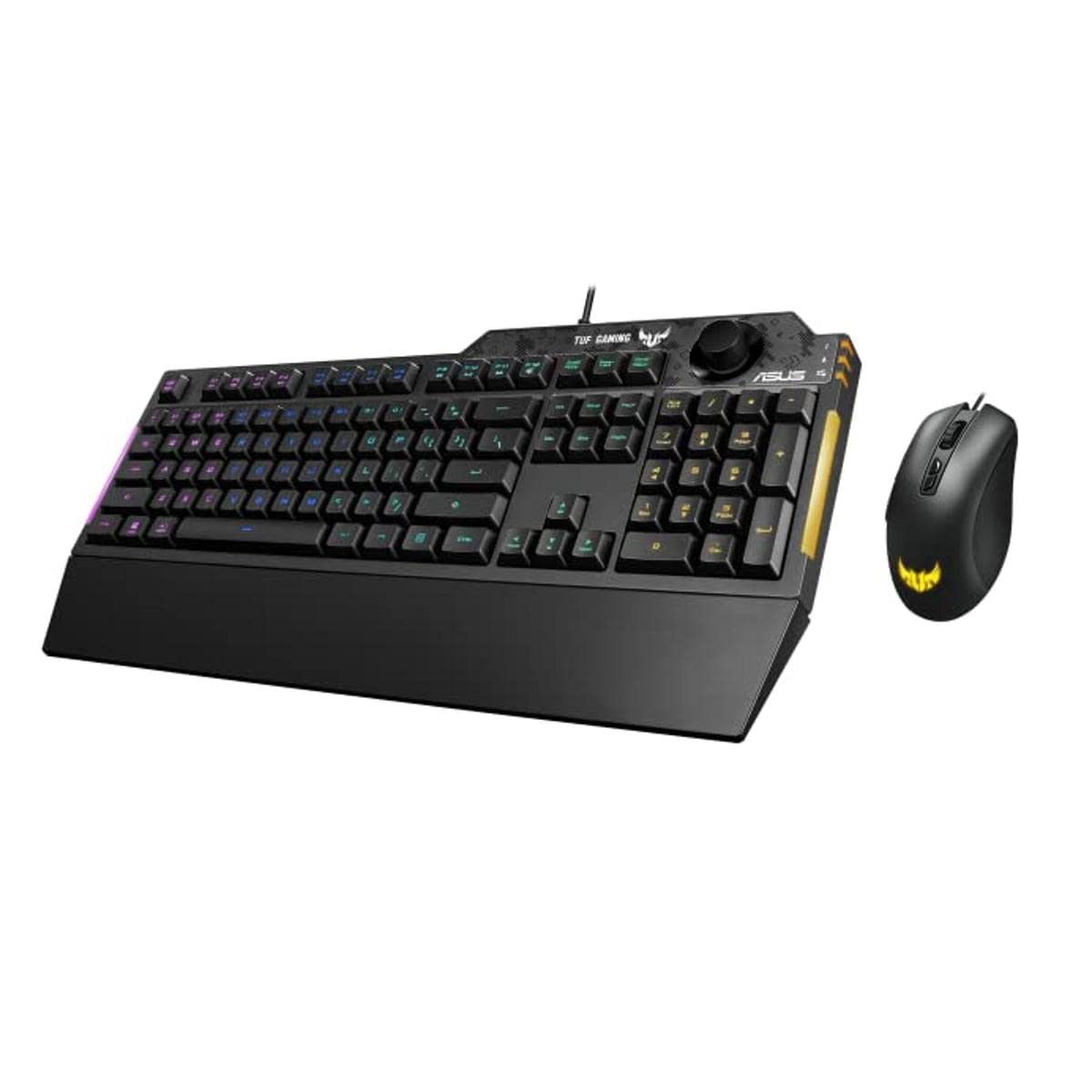 ASUS TUF Gaming K1 RGB Keyboard with Five-Zone RGB, Dedicated Volume knob and Spill-Resistance, Plus TUF Gaming M3 Optical Gaming Mouse with 7000 dpi Sensor, Seven programmable Buttons