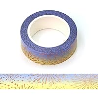 Syntego Firework Gold Foil Embossed Blue and Yellow Fading Washi Tape Decorative Self Adhesive Masking Tape 15mm x 10 Meters for Scrapbooking