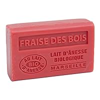 Label Provence Savon de Marseille - French Soap Made With Fresh Organic Donkey Milk - Strawberry Fragrance - 60 Gram Bar