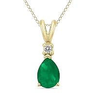 5x3MM Pear Shape Natural Gemstone And Diamond Pendant in 14K White Gold and 14K Yellow Gold (Available in Emerald, Ruby, Sapphire, and More)