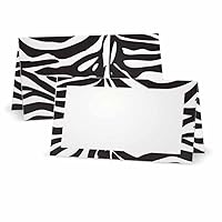 Zebra Animal Print Place Cards - FLAT or TENT Style - 10 or 50 PACK - White Blank Front with Border - Placement Table Name Seating Stationery Party Supplies Dinner Occasion Event (10, TENT STYLE)