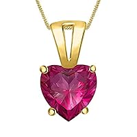 Fashion Lovely Necklace Pendant Heart Shaped Created Ruby Solitaire Prong Set 14K Yellow Gold Plated 925 Sterling Sliver For Womens, Girls (5MM To 10MM)