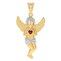 10k Two tone Gold Mens Red White Love Heart Round CZ Cubic Zirconia Simulated Diamond Religious Guardian Angel Charm Pendant Necklace Measures 65.9x33.2mm Wide Jewelry Gifts for Men