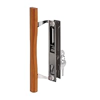 Prime-Line C 1032 Keyed Sliding Glass Door Handle Set – Replace Old or Damaged Door Handles Quickly –Wood and Black Painted Diecast, Hook Style, Flush Mount, Fits 6-5/8 in. Hole Spacing (1 Set)
