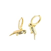 Cute Parrot Dangle Hoop Earrings Sterling Silver Animal Charm Cubic Zirconia Drop Cartilage Huggie Gold Plated Jewelry Gift for Women Girls