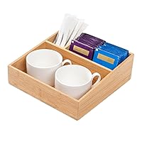 Restaurantware 8.3x8.3x2 Inch Coffee Condiment Organizer,1 Rectangle Creamer Organizer-3 Compartments,Break-Resistant,Natural Bamboo Coffee Accessory Caddy,Chip-Resistant,For Sugar Packets , Creamers