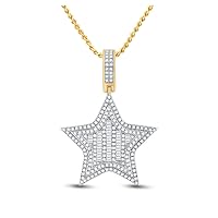 14K Yellow Gold Mens Diamond Star Necklace Pendant 3/4 Ctw.