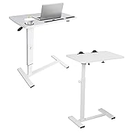 Overbed Table,Hospital Bed Table,Over The Bed Table with Hidden Wheels,Medical Bedside Table Home Use-White