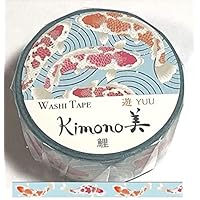 Kamiiso - Kimono Masking Tape - Washi Tape (15mm) Foil Stamping - Fish Koi - for Scrapbooking Art Craft DIY