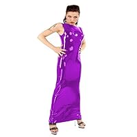 Plus Size Women Sleeveless Long Dress Back Zipper Vestido PVC Ankle Length Dress (Rose Purple,L)
