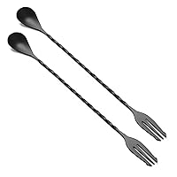 BRIOUT 2 Pcs Bar Spoon, 12 Inches Long Handle Drink Stirrer, Stainless Steel Bar Cocktail Mixing Spoons with Double Ended Design for Stirring, Black