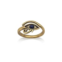 Egyptian Eye of Horus Ring with Lapis - Adjustable - Antique Gold Plated