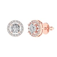 1.5ct Round Cut Conflict Free Halo Solitaire Genuine Moissanite Unisex Solitaire Stud Screw Back Earrings 14k Rose Gold