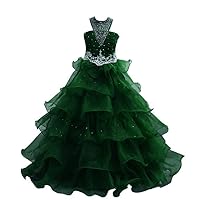 VeraQueen Girl's Halter Beads Layers Pageant Dresses Sleeveless Backless Flower Girls' Dresses Green