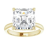 10K Solid Yellow Gold Handmade Engagement Rings, 5 CT Asscher Cut Moissanite Diamond Solitaire Wedding/Bridal Rings for Women/Her, Minimalist Anniversary Ring Gifts