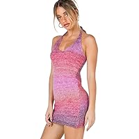 Summer Womens Sexy Deep V Neck Rainbow Color Sweater Knitted Bodycon Short Dress