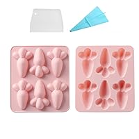 Pack of 2 Cute Mini Vegetable Carrot for DIY Cupcake Cake Topper Decor Gum Paste Mould Dessert Fondant Pudding Jelly Shots Crystal Handmade Candy Ice, with Pastry Bag and Scraper