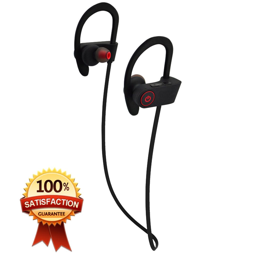 Bluetooth Headphones, Hussar Magicbuds Best Wireless Sports Earphones with Mic, IPX7 Waterproof, HD Sound with Bass, Noise Cancelling, Secure Fit, up to 9 Hours Working time (Upgraded), Black