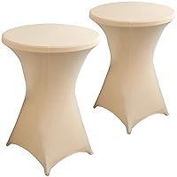 2 Pack 32x43 Inch Champagne Spandex Cocktail Table Covers, Stretch Round Cocktail Tablecloth, Fitted Highboy Table Cover Cloth for Wedding, Party, Banquet, Event