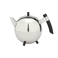Meteor Double Walled Teapot, 1.4-Liter, Stainless Steel Glossy Finish with Black Accents