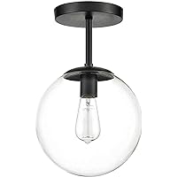 Globe Semi Flush Mount Ceiling Light, Clear Glass with Matte Black Finish, Mid Century Modern Light Fixture Ceiling, Hallway Living Room Kitchen Bedroom Storage Schoolhouse Laundry(LED Bulb Incl.)