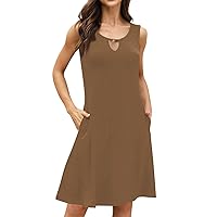 Women's Summer Dresses 2024 Casual Printed Tank Sleeveless Dress Hollow Out Loose Beach Dress, S-2XL
