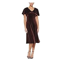 DKNY Womens Brown Zippered Unlined Cape Silhouette Sleeveless V Neck Midi Cocktail Shift Dress 16