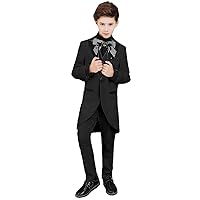 Boys Long Slim Fit Suit 3 Pieces Tailcoat Blazer Vest Pants Set Tail Tuxedos Formal Outerwear Jacket Coats