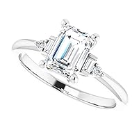 925 Silver, 10K/14K/18K Solid Gold Moissanite Engagement Ring, 1.0 CT Emerald Cut Handmade Solitaire Ring, Diamond Wedding Ring for Women/Her Anniversary Proposes Ring, VVS1 Colorless