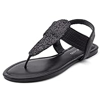 Shoe Land Womens SL-Mona Flat Sandals Elastic Strappy String Thong Ankle Strap Sandal Sparking Gladiator Summer Dressy Shoes for Daily