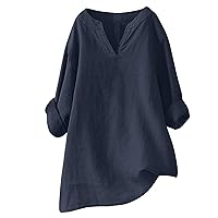 Oversized Button Down Shirts for Women 2024 Casual Loose Cotton Linen Shirts Solid Color Work T Shirt Boho Tops