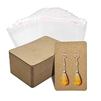100 Pcs Earring Display Card, Earring Necklace Display Kraft Paper Cards with100 Pcs Self-Seal Bags for Ear Studs Earrings and Necklace Jewelry Packaging (Brown)