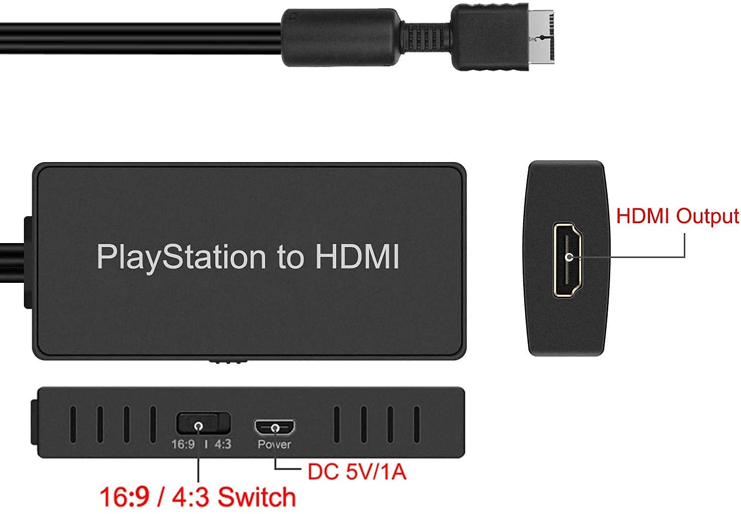 Y.D.F PS2 to HDMI Converter Adapter, PS2 HDMI Video Converter PS2 HDMI Converter with 3ft HDMI Cable for Sony Playstation 2/ Playstation 1/ Playstation 3 (PS2 & PS1& PS3)