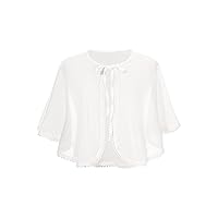 YiZYiF Kids Girls 3/4 Sleeve Chiffon Lace Bolero Cardigan Shrug Sweater Flower Girl Dress Cover Up