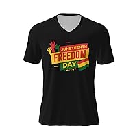 Juneteenth Freedom Day Flag T-Shirts Men's Casual T-Shirt V-Neck Short Sleeve T-Shirts