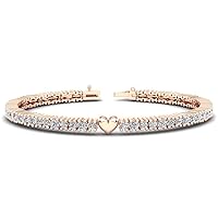 4.32 Ct Round Clear CZ Diamonds Heart Link Tennis Bracelet Solid 14K Gold Plated 925 Silver