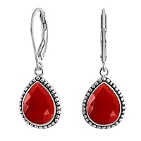 Natural Red Onyx 925 Sterling Silver Red Color Dangle Earring Pear Shape Leverback Bezel Style Earrings For Women & Girls