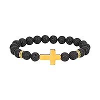 MILAKOO 8mm Natural Stone Lava Bracelet Diffuser Essential Oil Wristband with Stainless Steel Cross