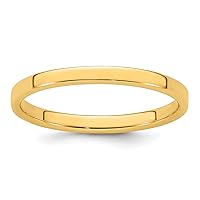 Jewels By Lux Solid 14k Yellow Gold 2mm Lightweight Flat Wedding Ring Band Available in Sizes 5 to 7 (Band Width: 2 mm)