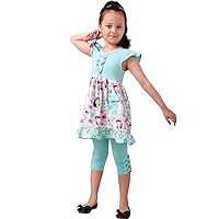 Baby Toddler Little Girls Spring Easter Summer Beach Trip Sea Life Ruffle Top Shorts/Capris Outfit 2-pc Set