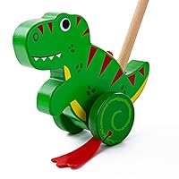 Bigjigs Toys Wooden T-Rex Push Along - Walking Toys for Babies and Toddlers