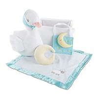 Baby Aspen Bedtime Stories 5-Piece Gift Set - Plush, Rattle, Blanket, Door Hanger & Storage bin, White/Coral/Teal/Yellow/Pink/Gray