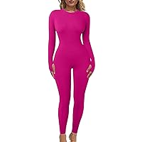 2023 Women's Yoga Jumpsuit Ribbed Long Sleeve Long Pants Round Neck Top Exercise Jumpsuit Keep Short Tucked in