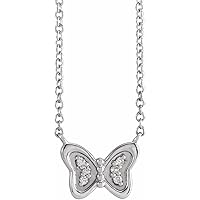 14k White Gold Round Natural Diamond 1mm 0.025 Carat I1 G h 18 Inch Polished .025 Butterfly Angel Wings Necklace Jewelry for Women