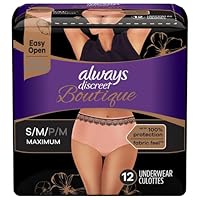 Always Discreet Boutique Adult Incontinence & Postpartum Underwear For Women, High-Rise, Size Small/Medium, Rosy, Maximum Absorbency, Disposable, 12 Count (Packaging May Vary)