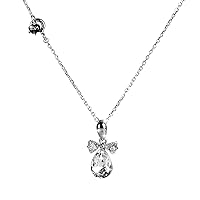 925 Sterling Silver Artifical Crystal Bow-Knot Teardrop Pendant Necklace Mother's Day Gift